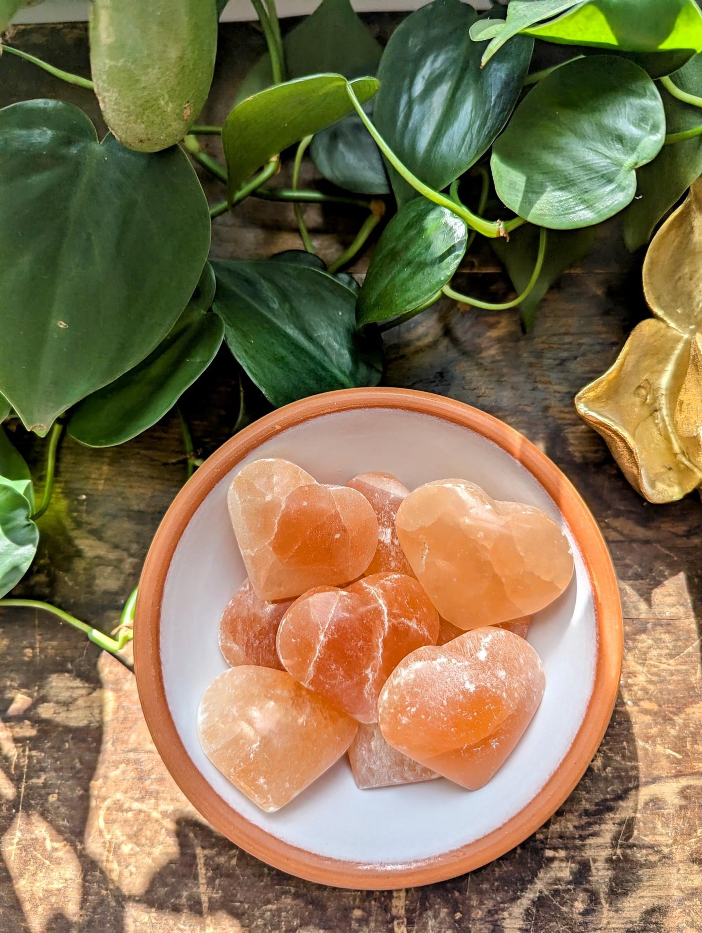 Peach Selenite Puffy Heart