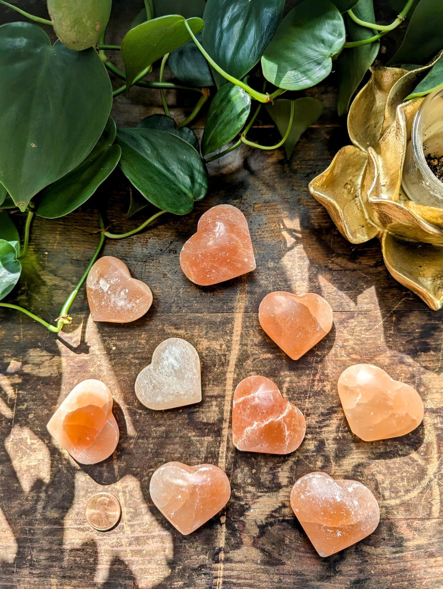 Peach Selenite Puffy Heart