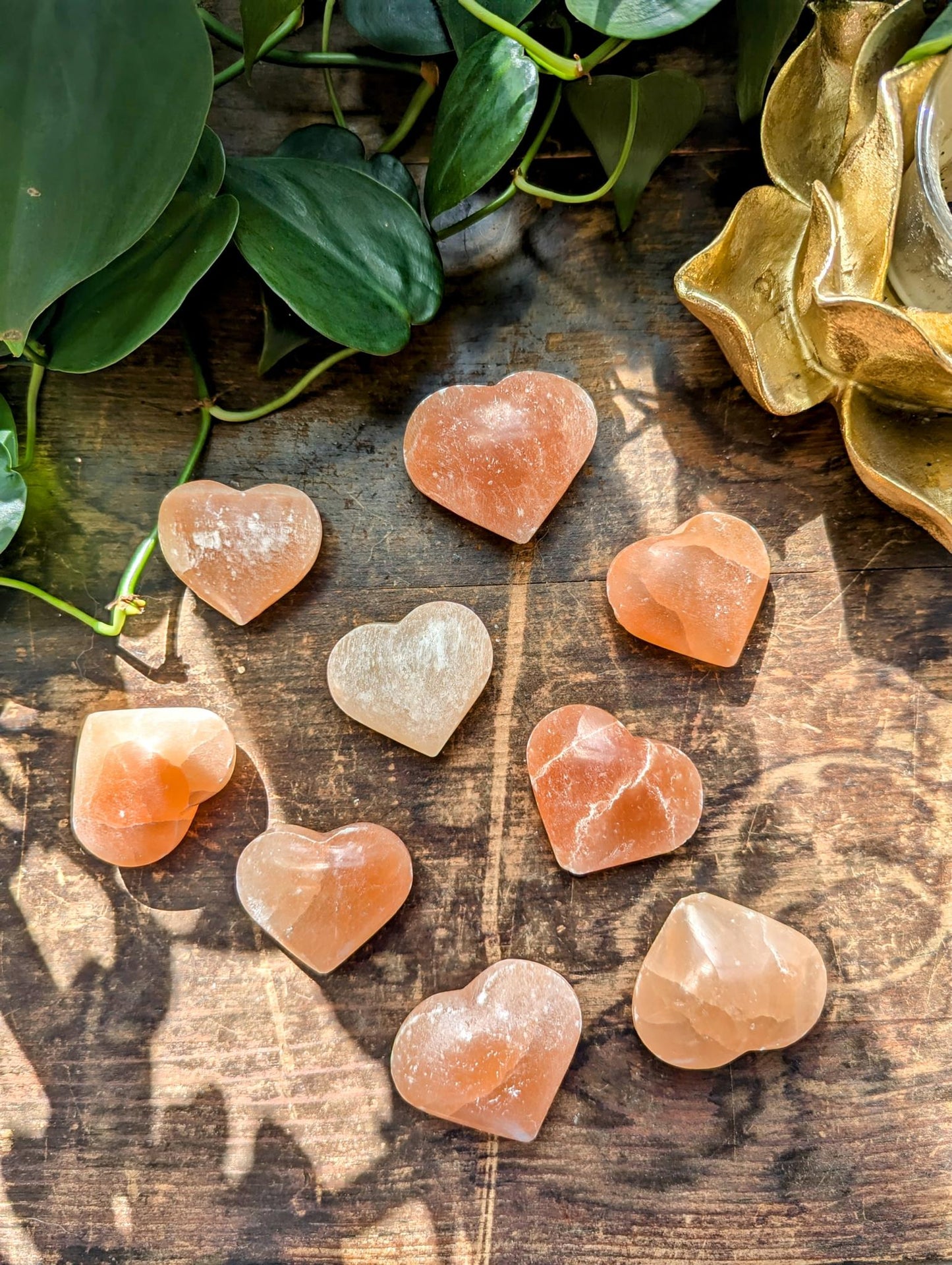 Peach Selenite Puffy Heart